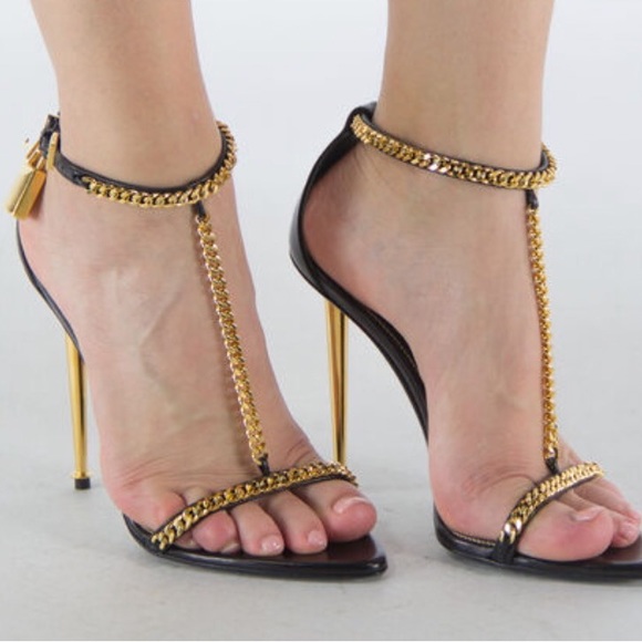 Tom ford lock sandals with chain black nwb multiple sizes 37.5-38-38.5 FIRM - Picture 7 of 7